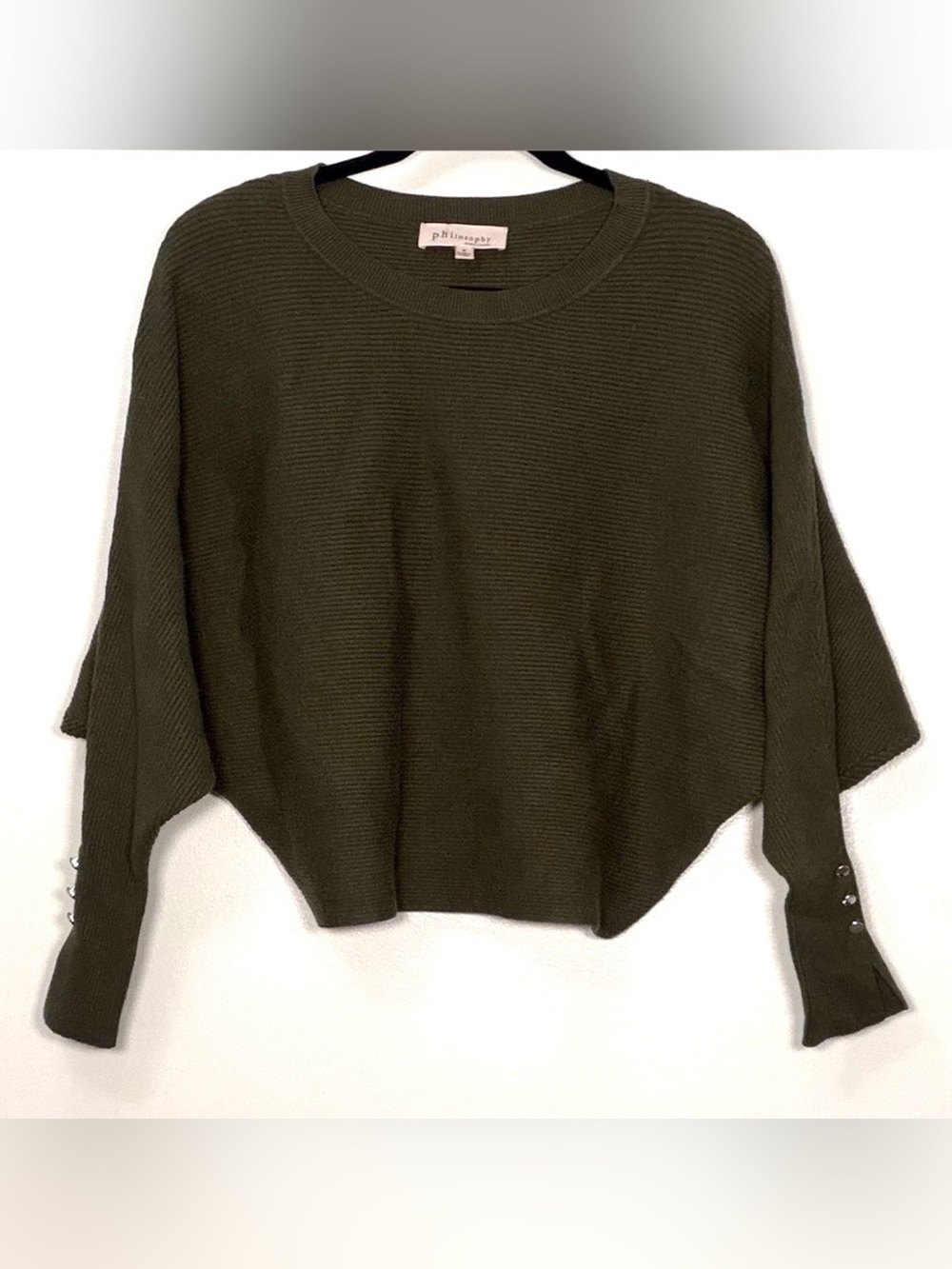 Philosophy Dark Olive Ribbed Crewneck Sweater